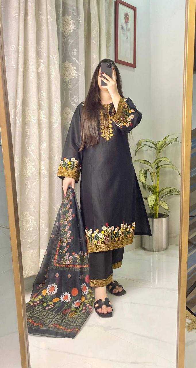 Ynf Heavy Roman Silk RIN110 397 Suits & Dresses Wholesale Palazzo Suit Embroidered Suits Black Salwar Suit Manufacturer- Kapda Export