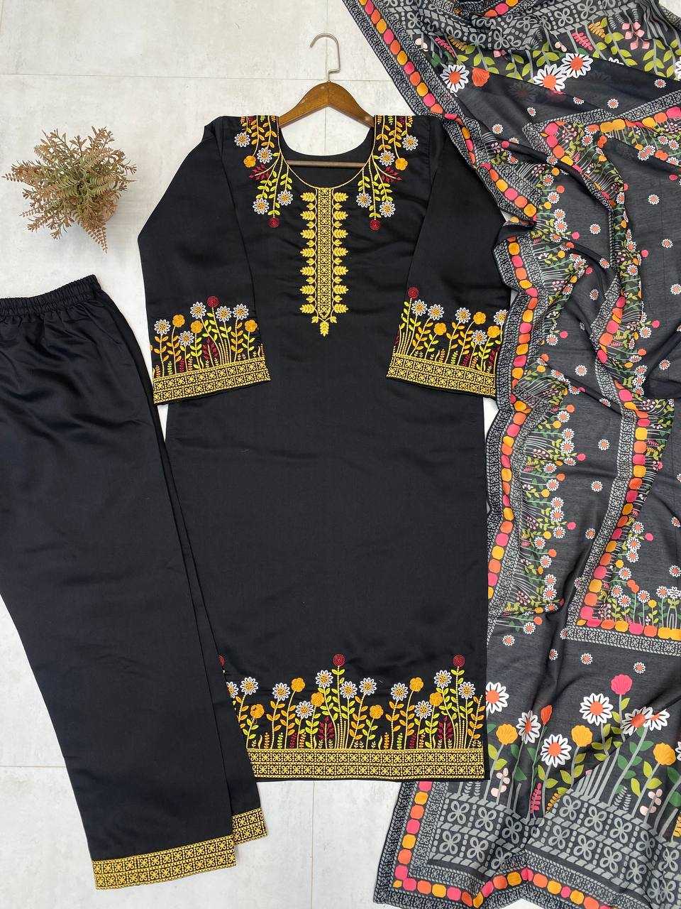 Ynf Heavy Roman Silk RIN110 397 Suits & Dresses Wholesale Palazzo Suit Embroidered Suits Black Salwar Suit Manufacturer- Kapda Export