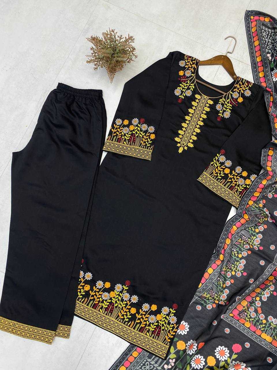 Ynf Heavy Roman Silk RIN110 397 Suits & Dresses Wholesale Palazzo Suit Embroidered Suits Black Salwar Suit Manufacturer- Kapda Export