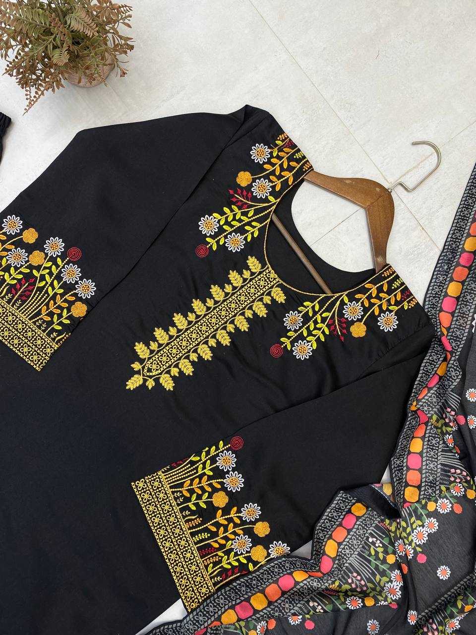 Ynf Heavy Roman Silk RIN110 397 Suits & Dresses Wholesale Palazzo Suit Embroidered Suits Black Salwar Suit Manufacturer- Kapda Export