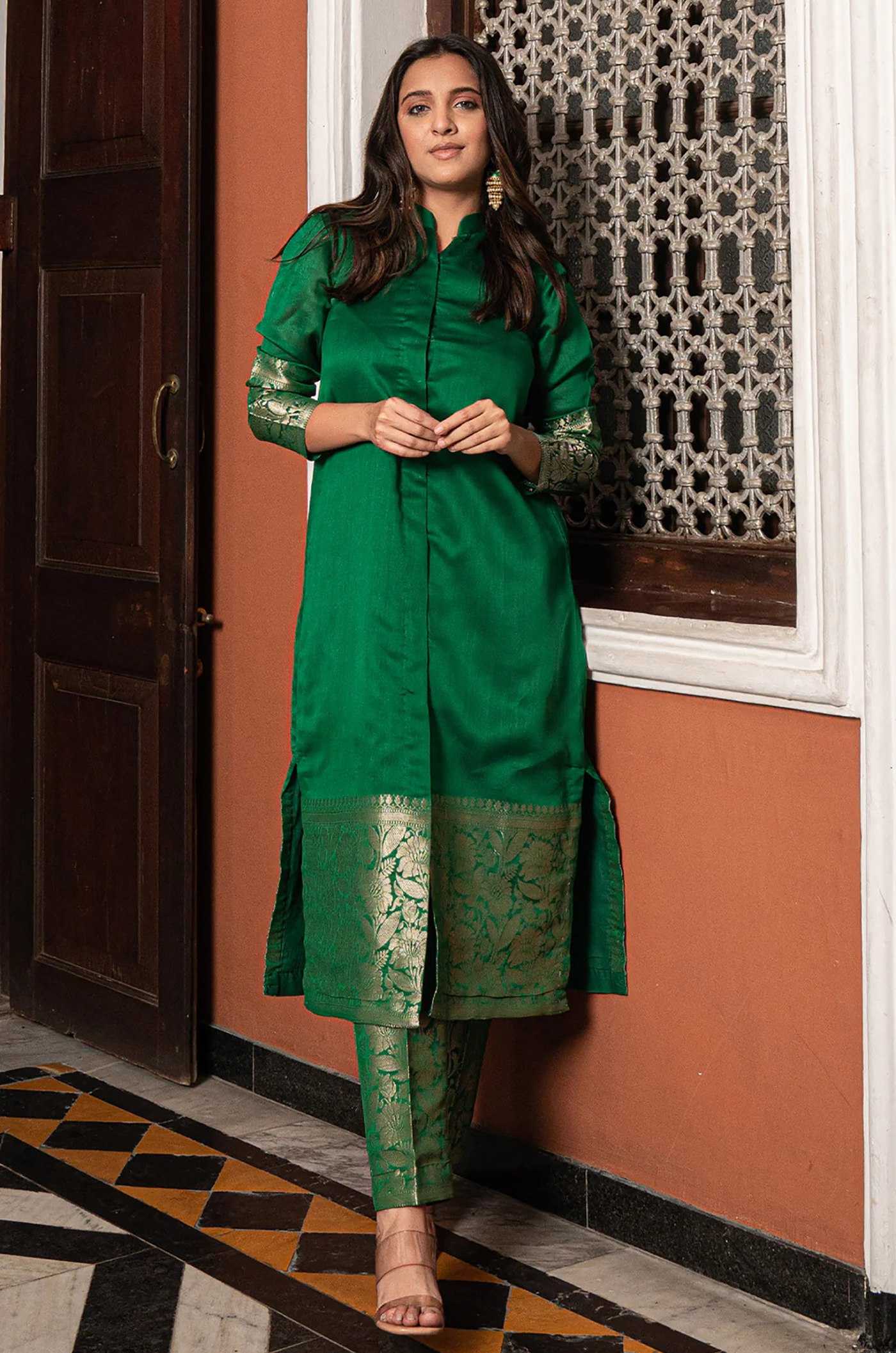 Ynf Jacquard KESH334 Pestal Kurti Wholesale Fancy Kurti Kurti With Pants Green Kurtis Manufacturer- Kapda Export
