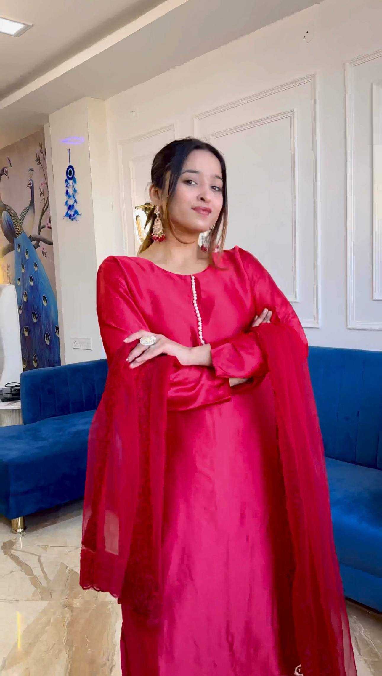 Ynf Japan Sartin RIN213 L349 Suits & Dresses Wholesale Ladies Silk Suit Party wear suits Red Salwar Suit Manufacturer- Kapda Export