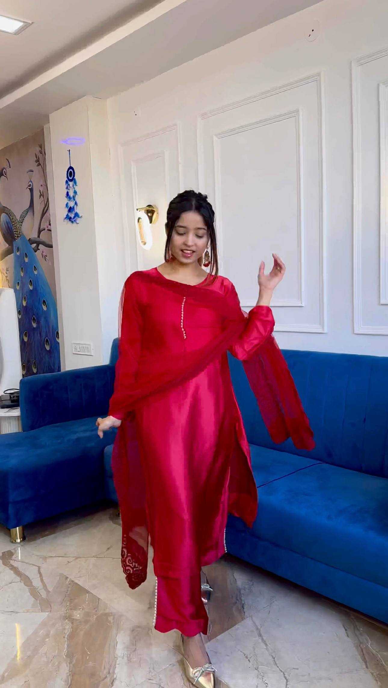 Ynf Japan Sartin RIN213 L349 Suits & Dresses Wholesale Ladies Silk Suit Party wear suits Red Salwar Suit Manufacturer- Kapda Export