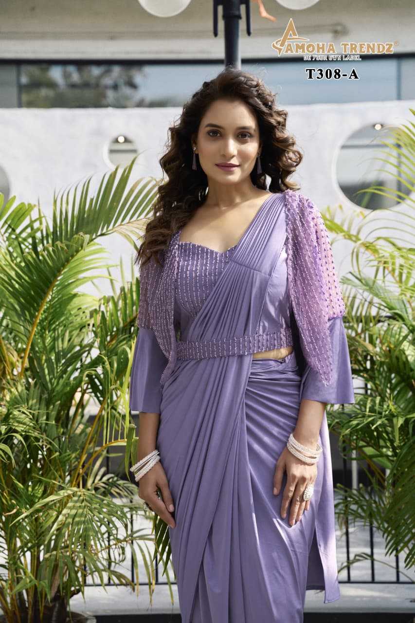 Ynf Lycra KESH416 Amoha T308 Sarees Wholesale Designer Sarees Party Wear Sarees Saree with Belt Manufacturer- Kapda Export