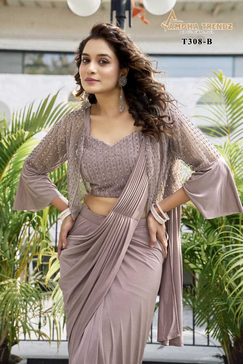 Ynf Lycra KESH416 Amoha T308 Sarees Wholesale Designer Sarees Party Wear Sarees Saree with Belt Manufacturer- Kapda Export