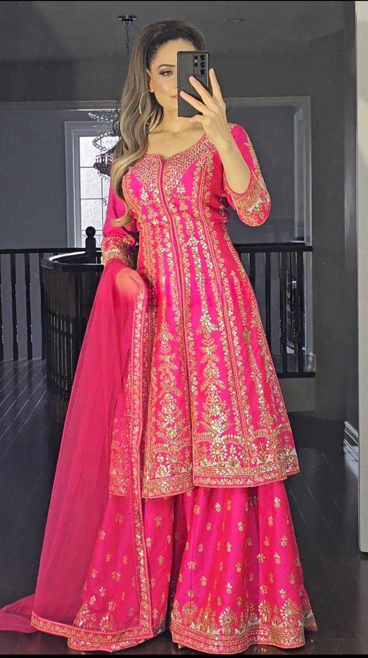 Ynf Malay Satin Silk KESH528 482 Suits & Dresses Wholesale Sharara Salwar Suits Embroidery Suits Pink Salwar Suit Manufacturer- Kapda Export