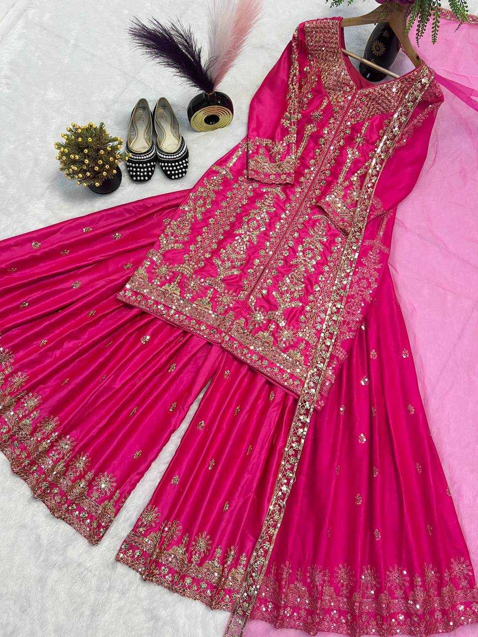 Ynf Malay Satin Silk KESH528 482 Suits & Dresses Wholesale Sharara Salwar Suits Embroidery Suits Pink Salwar Suit Manufacturer- Kapda Export