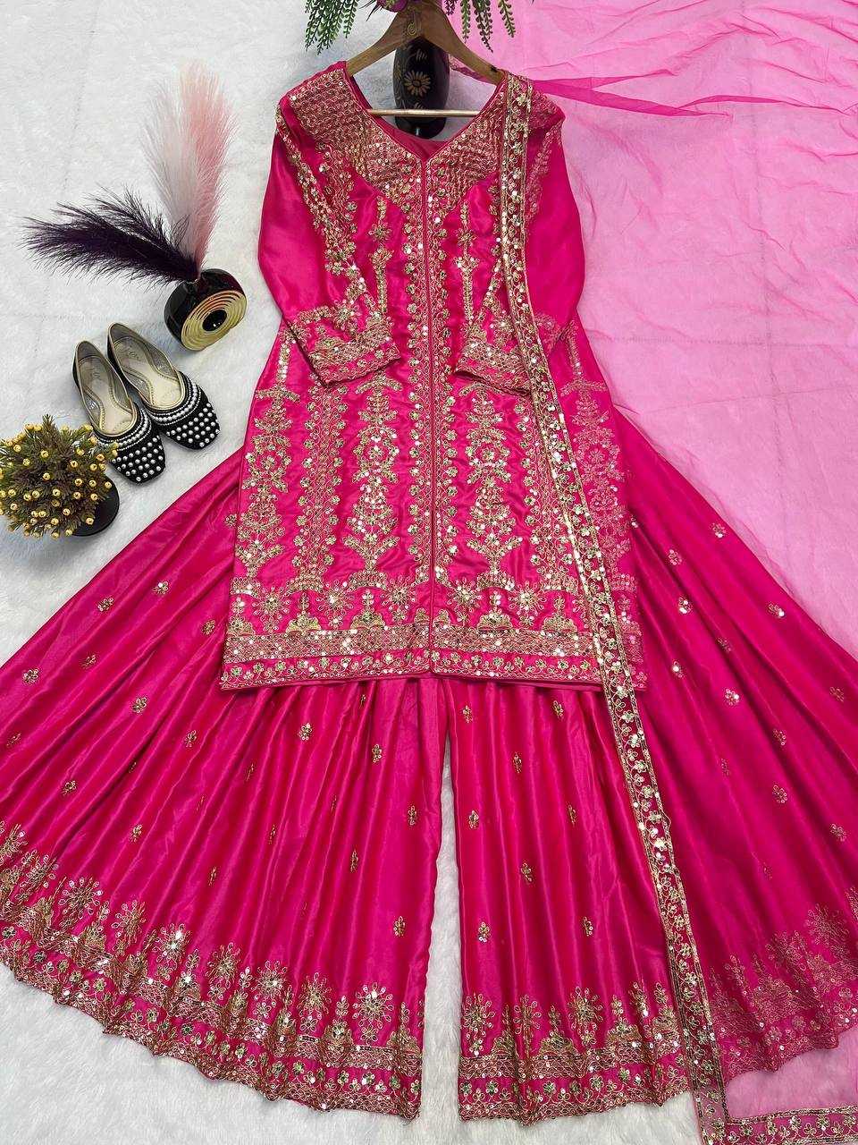 Ynf Malay Satin Silk KESH528 482 Suits & Dresses Wholesale Sharara Salwar Suits Embroidery Suits Pink Salwar Suit Manufacturer- Kapda Export