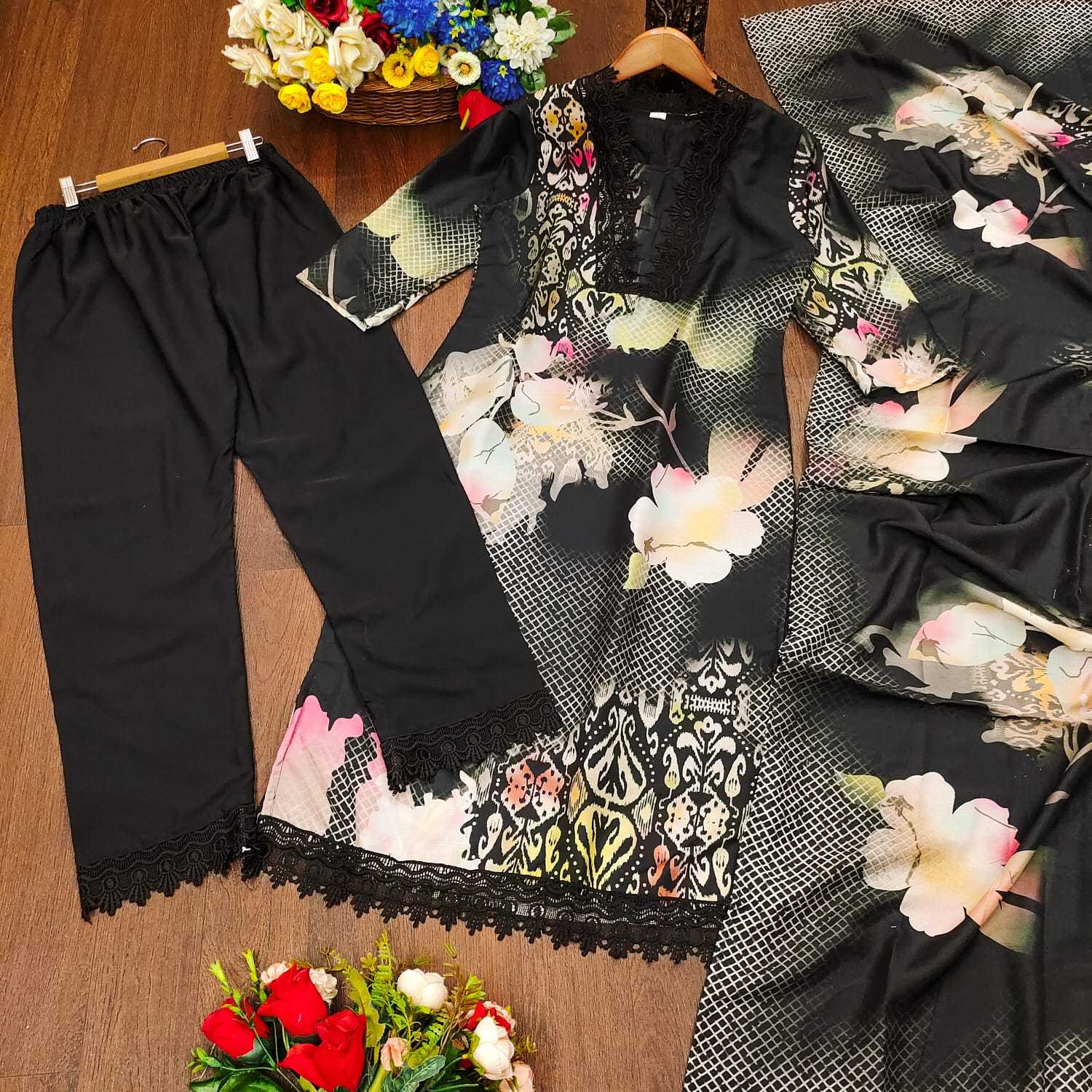 Ynf Muslin KESH563 KESHAV Kurti Wholesale Printed Kurtis Kurti Bottom With Dupatta Black Kurtis Manufacturer- Kapda Export