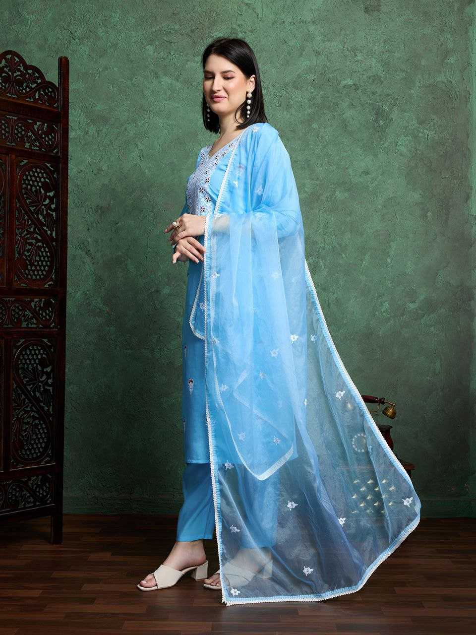 Ynf Organza KESH552 114 Suits & Dresses Wholesale Embroidery Suits Blue Salwar Suit Manufacturer- Kapda Export