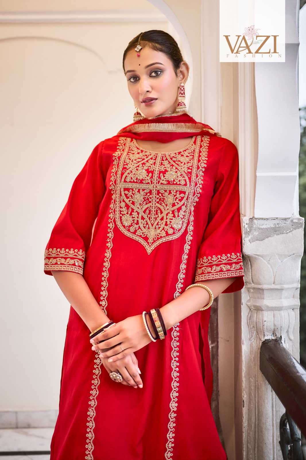 Ynf Premium Roman Silk KESH448 SINDOOR Suits & Dresses Festive Collections Wholesale Ladies Silk Suit Embroidered Suits Red Salwar Suit Manufacturer- Kapda Export