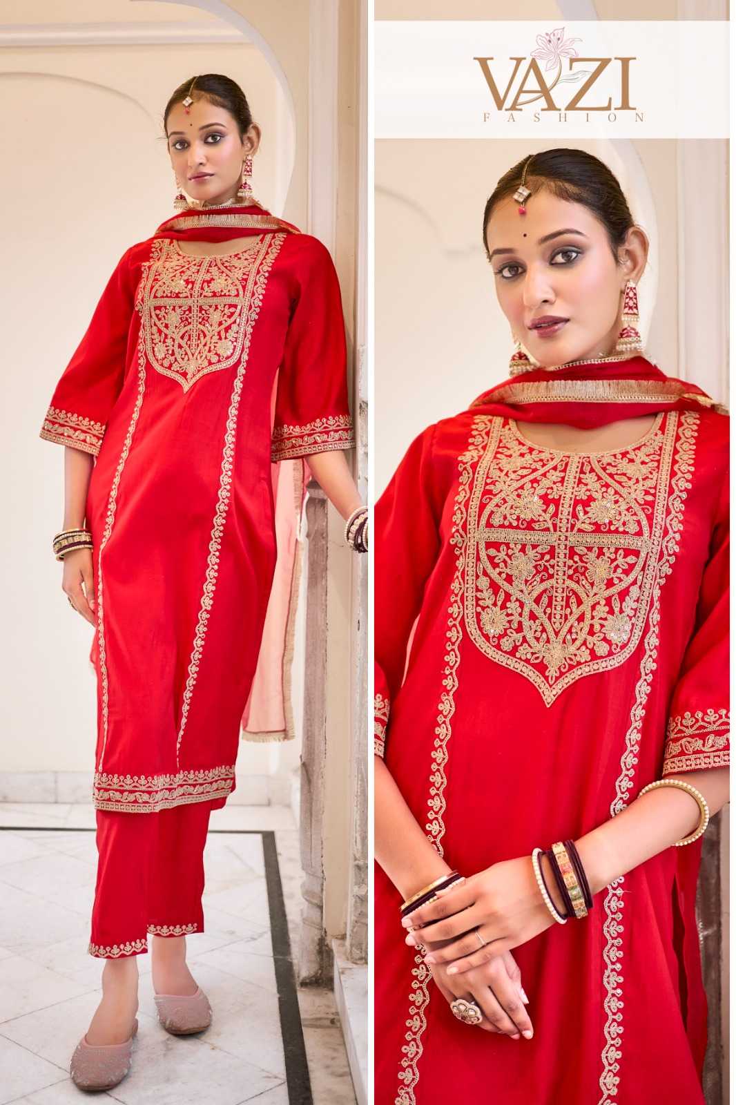 Ynf Premium Roman Silk KESH448 SINDOOR Suits & Dresses Festive Collections Wholesale Ladies Silk Suit Embroidered Suits Red Salwar Suit Manufacturer- Kapda Export