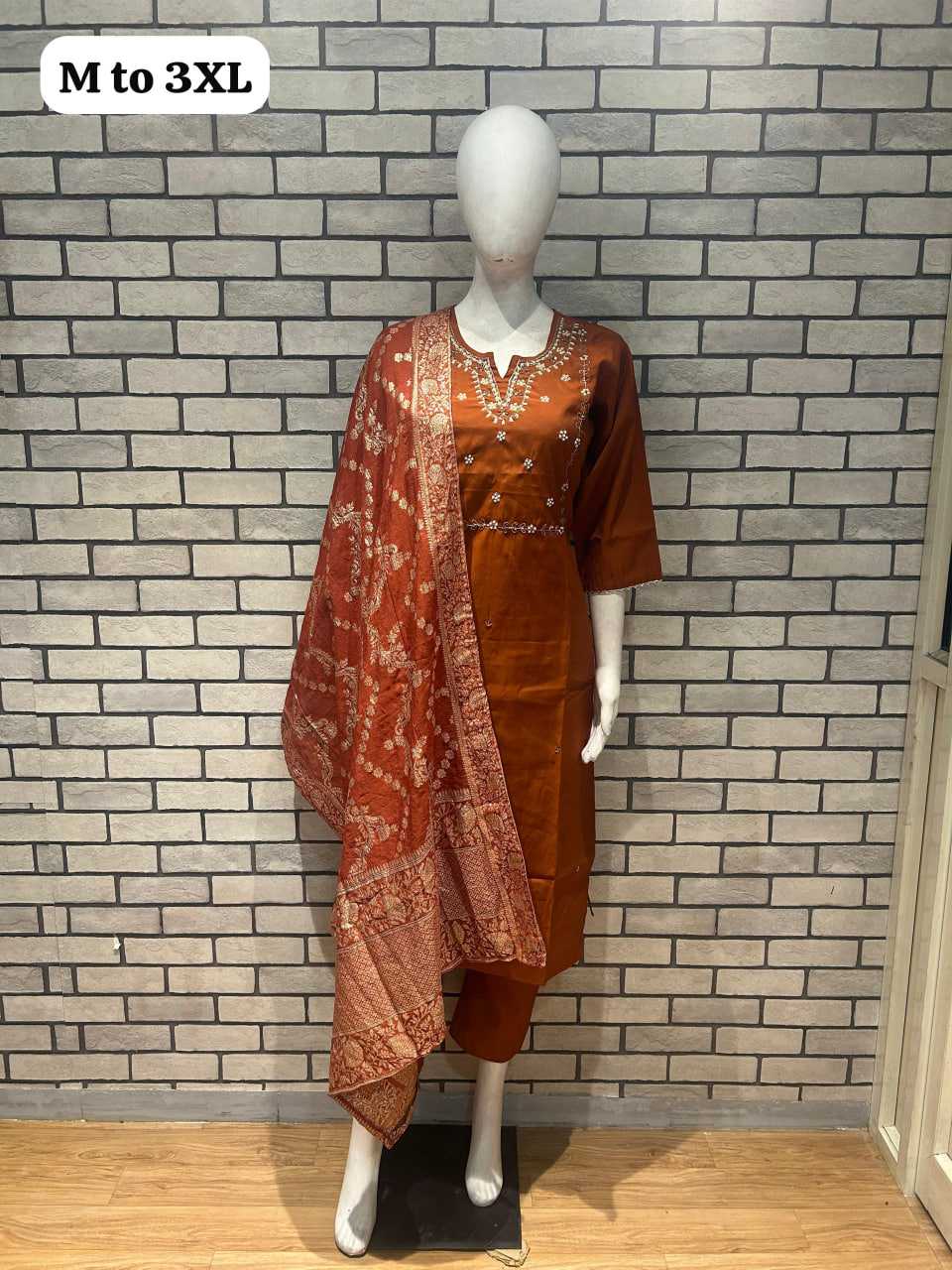 Ynf Premium Roman Silk KESH530 Rust Suits & Dresses Festive Collections Wholesale Ladies Silk Suit Orange Salwar Suit Handwork Suits Manufacturer- Kapda Export