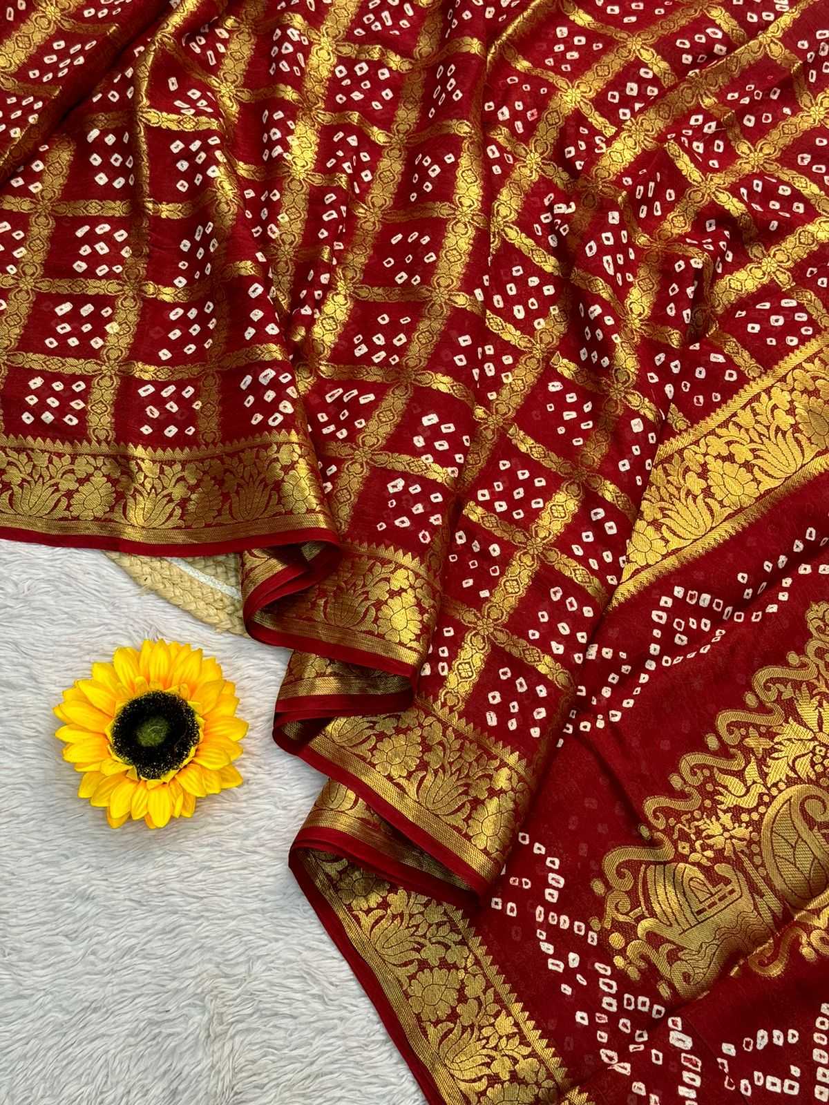 Ynf Pure Bandhej KESH576 chokdi Silk Sarees Wholesale Zari Border Silk Sarees Kanchipuram Silk Sarees Festival Silk Sarees Manufacturer- Kapda Export