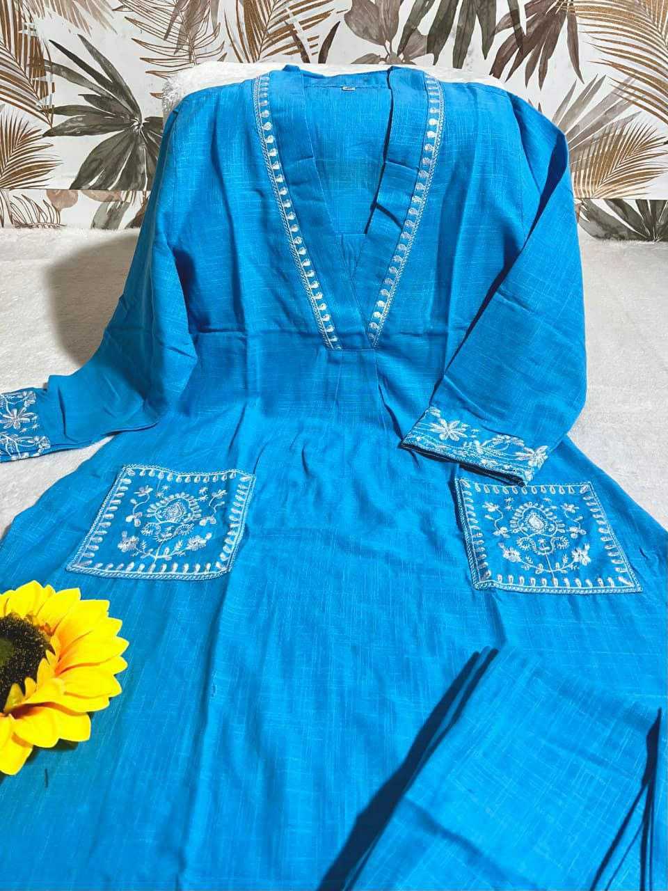 Ynf Pure Soft KESH613 POOJA Kurti Wholesale Embroidered Kurtis Fancy Kurtis Kurtis With Pockets Manufacturer- Kapda Export