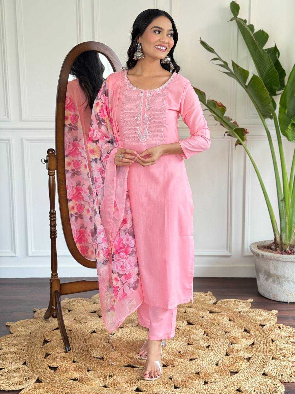 Ynf Rayon RIN131 595 Suits & Dresses Wholesale Embroidery Suits Party wear suits Pink Salwar Suit Manufacturer- Kapda Export