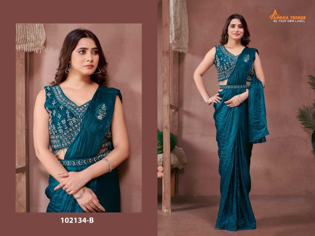 Ynf Satin KESH416 Amoha 102134 Sarees Wholesale Ready To Wear Sarees Hand Work Sarees Saree with Belt Manufacturer- Kapda Export