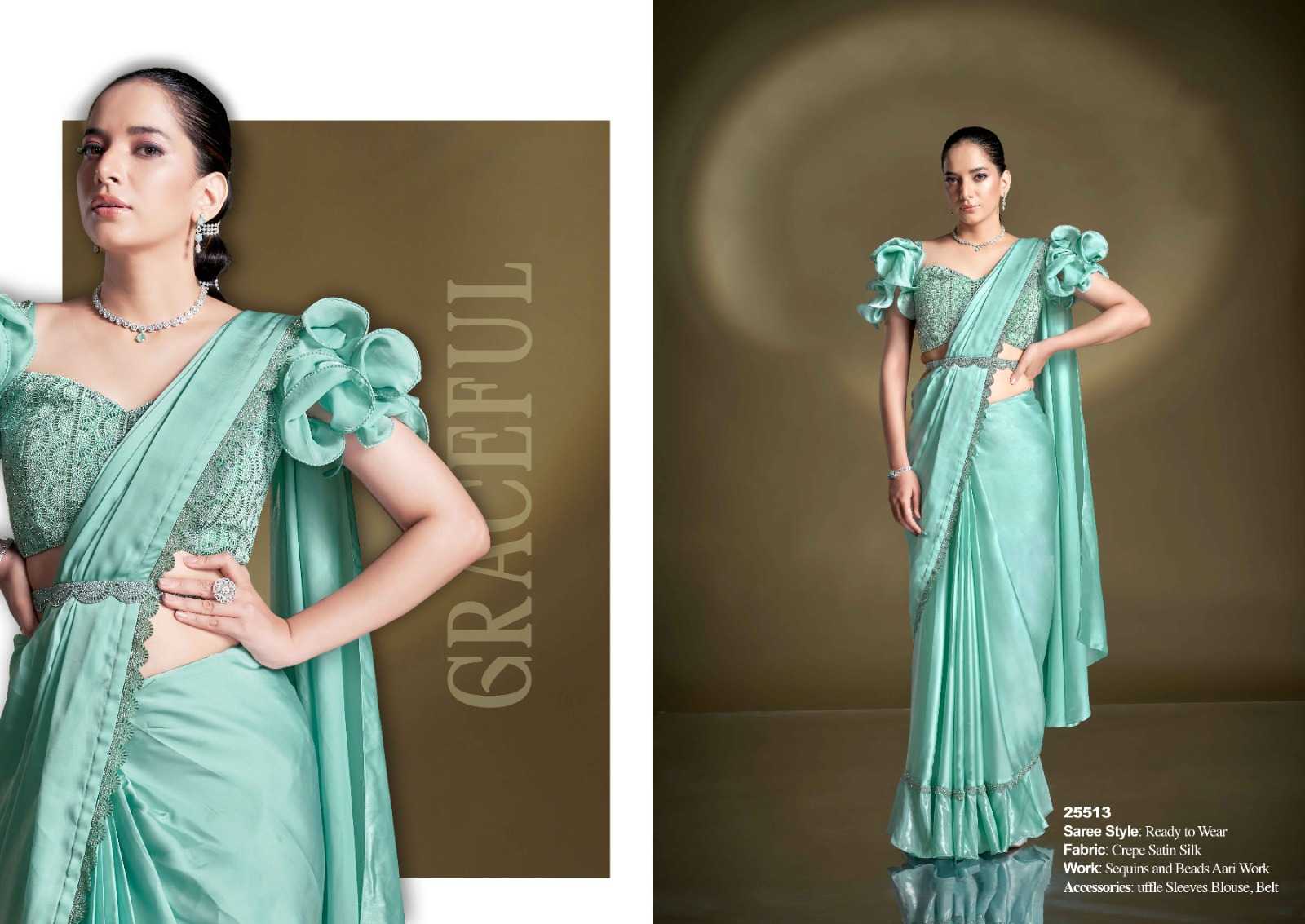 Ynf Satin KESH416 MAHOTSAV MOHMANTHAN 25500 Sarees Wholesale Ready To Wear Sarees Saree with Belt Sequins Work Saree Festive Sarees Manufacturer- Kapda Export