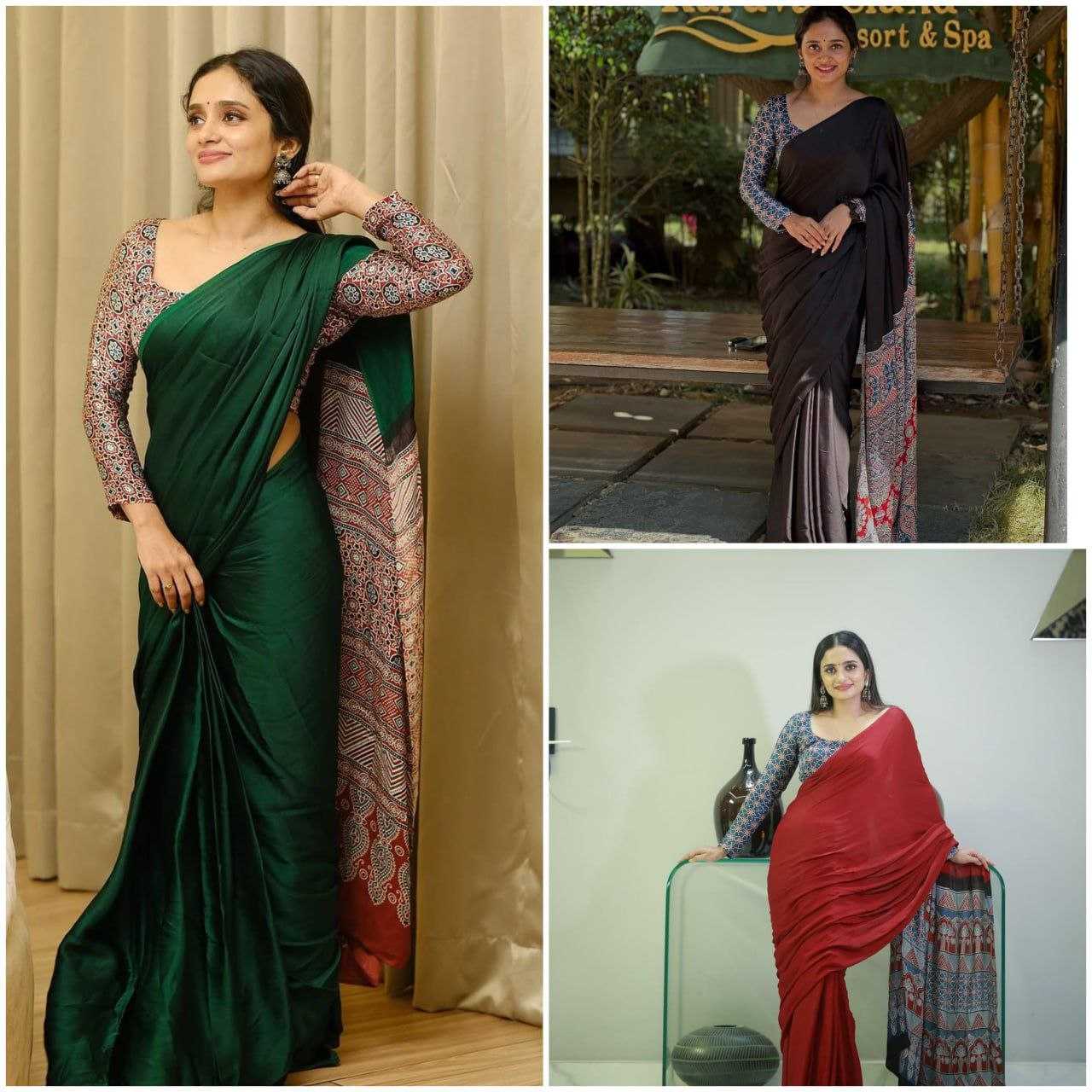 Ynf Satin RIN207 2268 Sarees Wholesale Printed Sarees Ajrakh Sarees Satin Sarees Manufacturer- Kapda Export