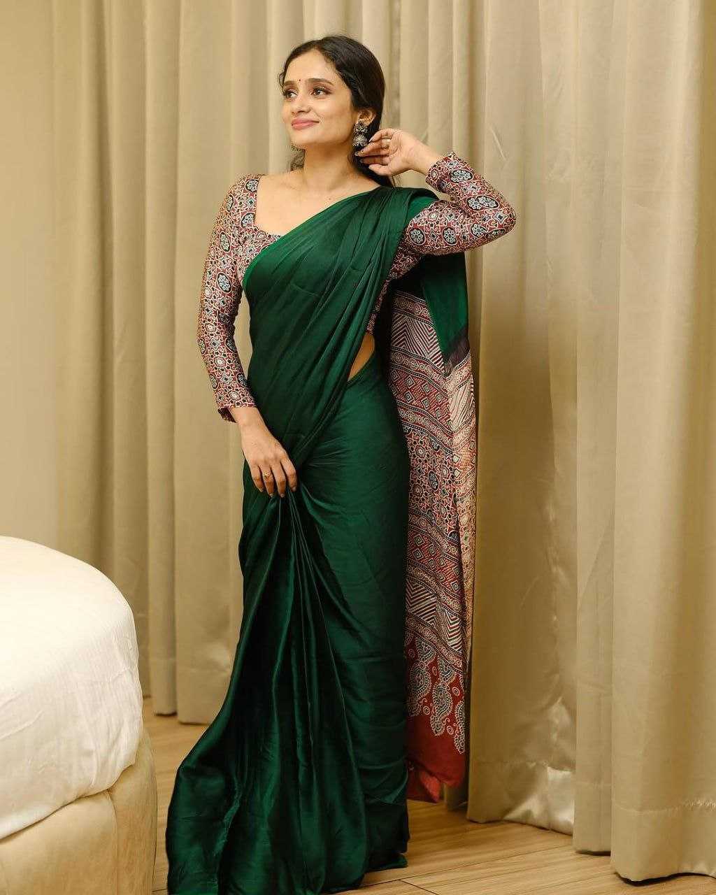 Ynf Satin RIN207 2268 Sarees Wholesale Printed Sarees Ajrakh Sarees Satin Sarees Manufacturer- Kapda Export