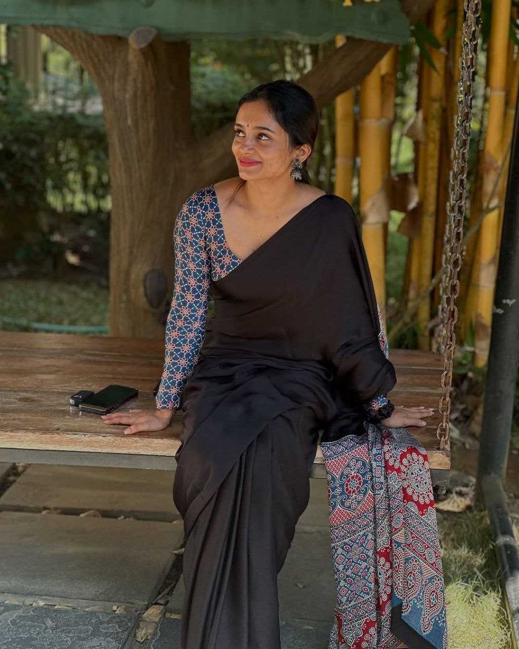 Ynf Satin RIN207 2268 Sarees Wholesale Printed Sarees Ajrakh Sarees Satin Sarees Manufacturer- Kapda Export