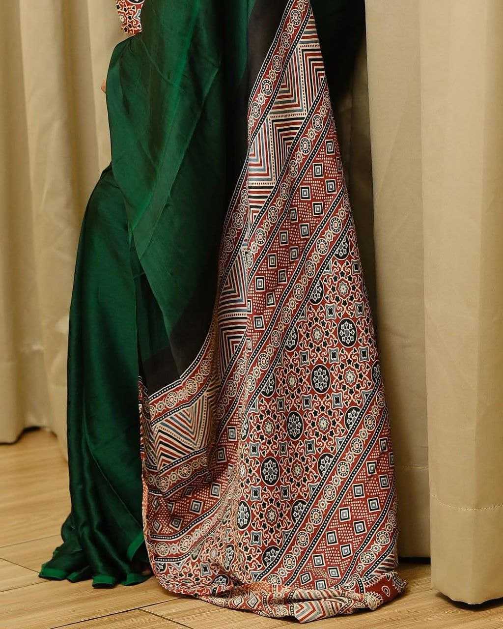 Ynf Satin RIN207 2268 Sarees Wholesale Printed Sarees Ajrakh Sarees Satin Sarees Manufacturer- Kapda Export