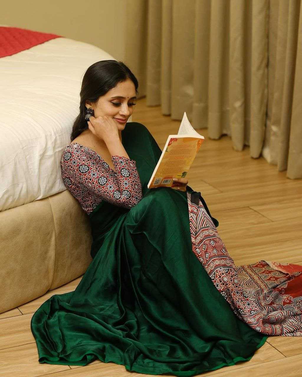 Ynf Satin RIN207 2268 Sarees Wholesale Printed Sarees Ajrakh Sarees Satin Sarees Manufacturer- Kapda Export