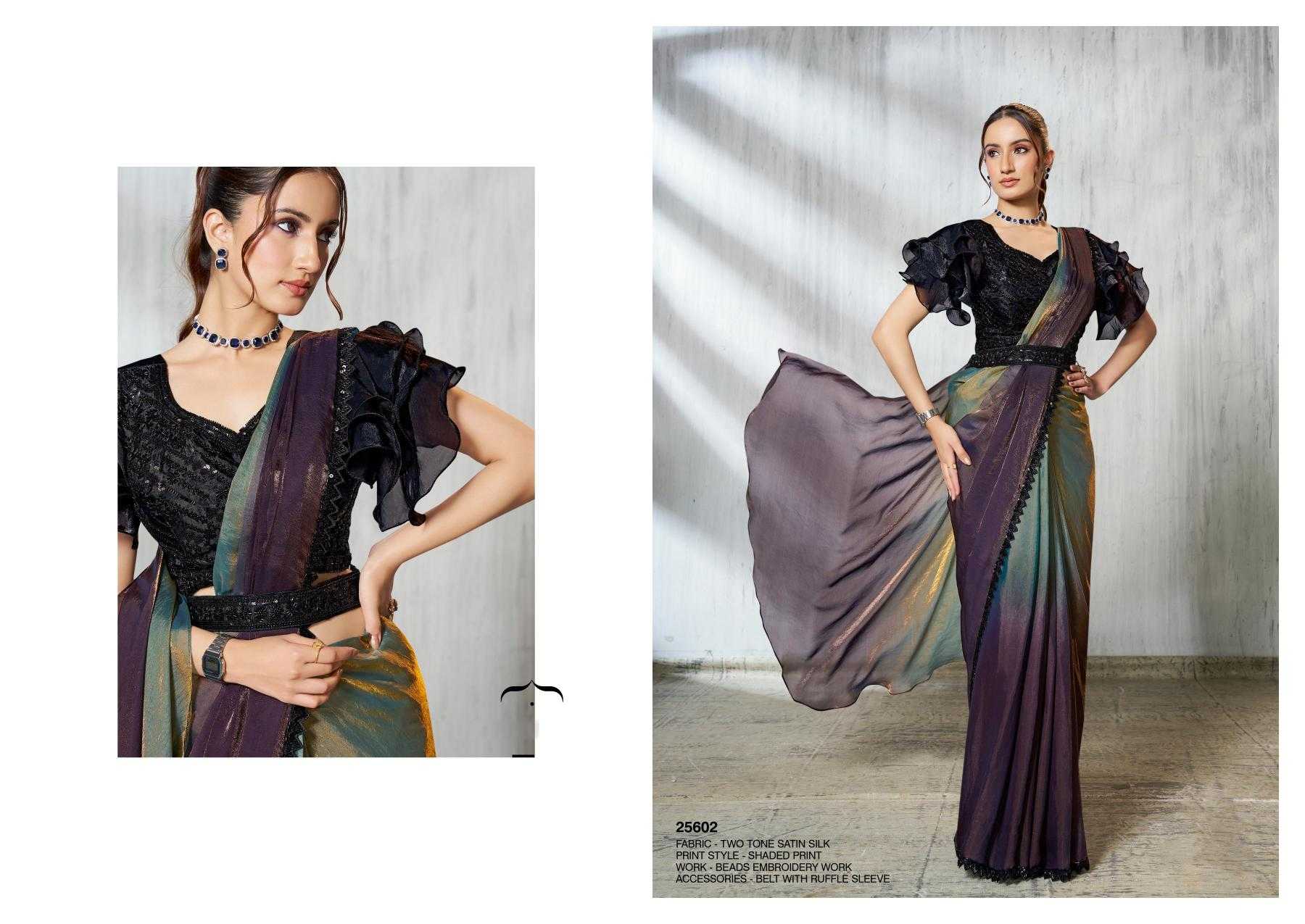 Ynf Satin Silk KESH113 MAHOTSAV-SOIREE 25601 TO 25609 Sarees Silk Sarees Wholesale Ready To Wear Sarees Ruffle Sarees Satin Sarees Manufacturer- Kapda Export