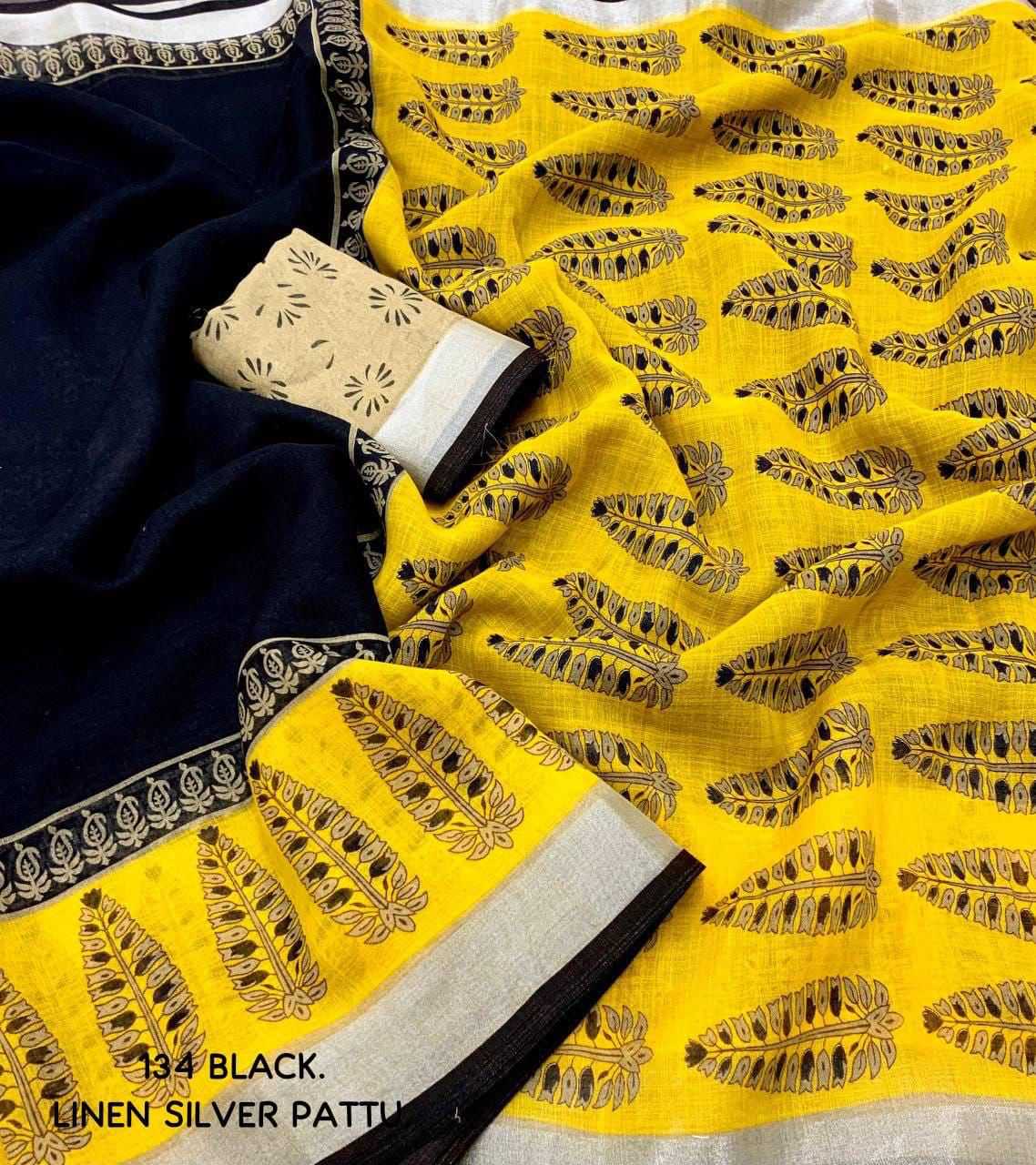 Ynf Soft Linen Jari KESH433 134 Silk Sarees Wholesale Pattu Sarees Printed Silk Saree Silk Sarees With Contrast Pallu Manufacturer- Kapda Export