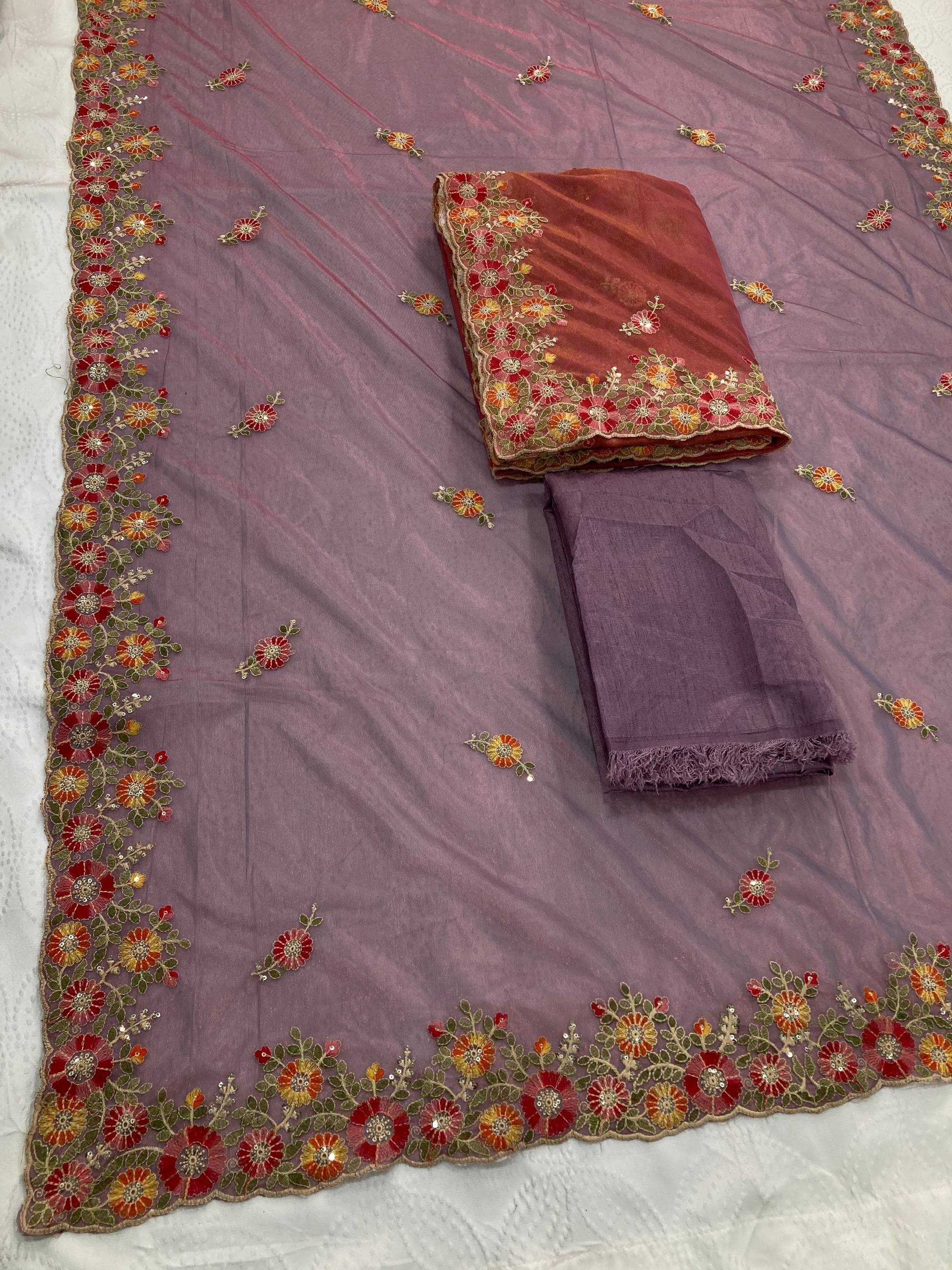 Ynf Soft Net RIN188 Paradise Sarees Wholesale Net Sarees Embroidered Sarees Chikan Sarees Manufacturer- Kapda Export