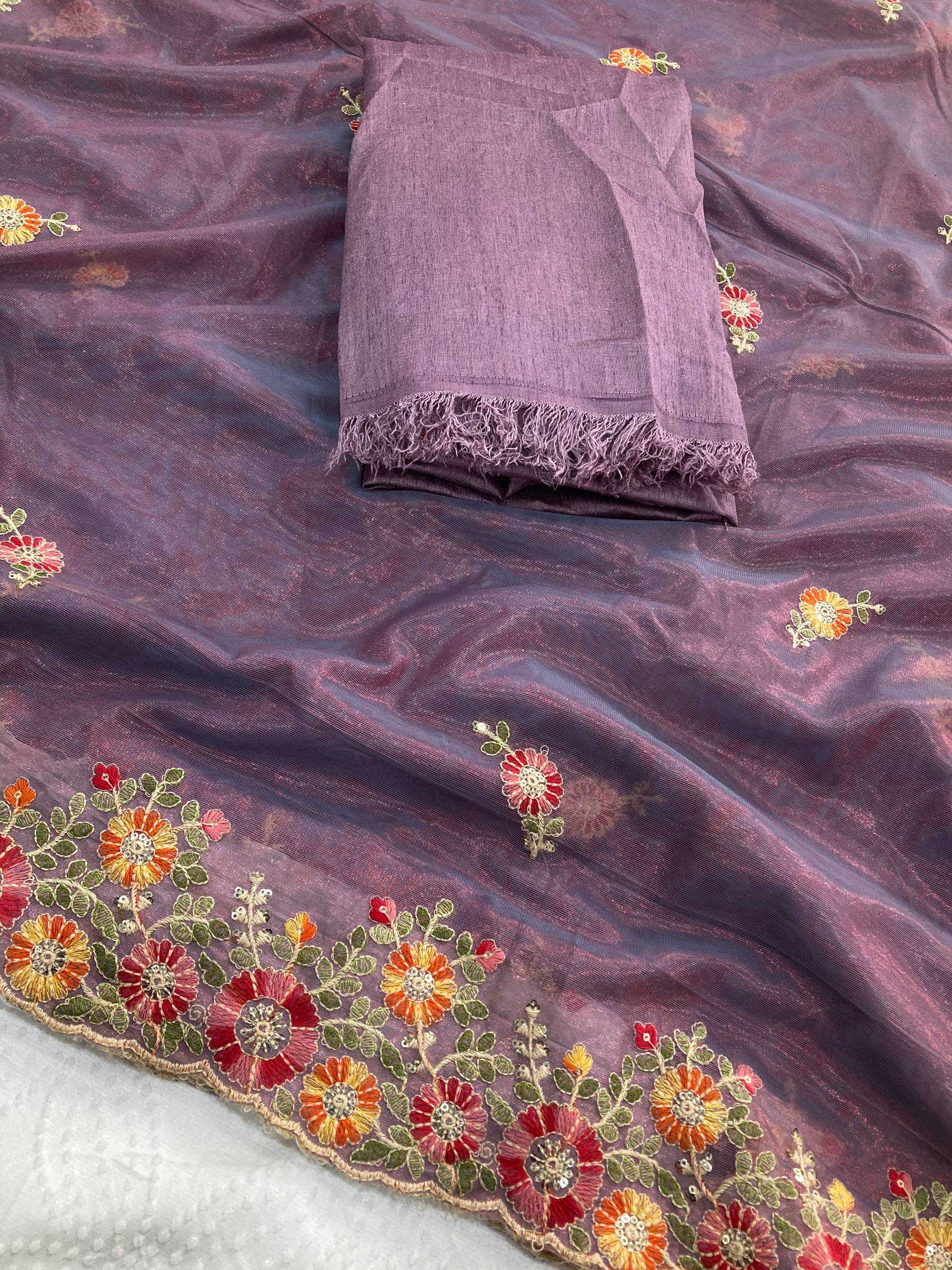 Ynf Soft Net RIN188 Paradise Sarees Wholesale Net Sarees Embroidered Sarees Chikan Sarees Manufacturer- Kapda Export