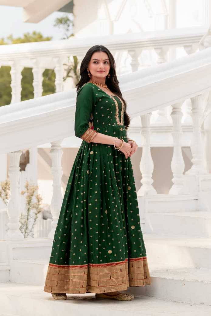 Ynf Soft Silk KESH249 W2087 Gowns Plus Size Collections Wholesale Designer Gowns Silk Gowns Green Gown Manufacturer- Kapda Export