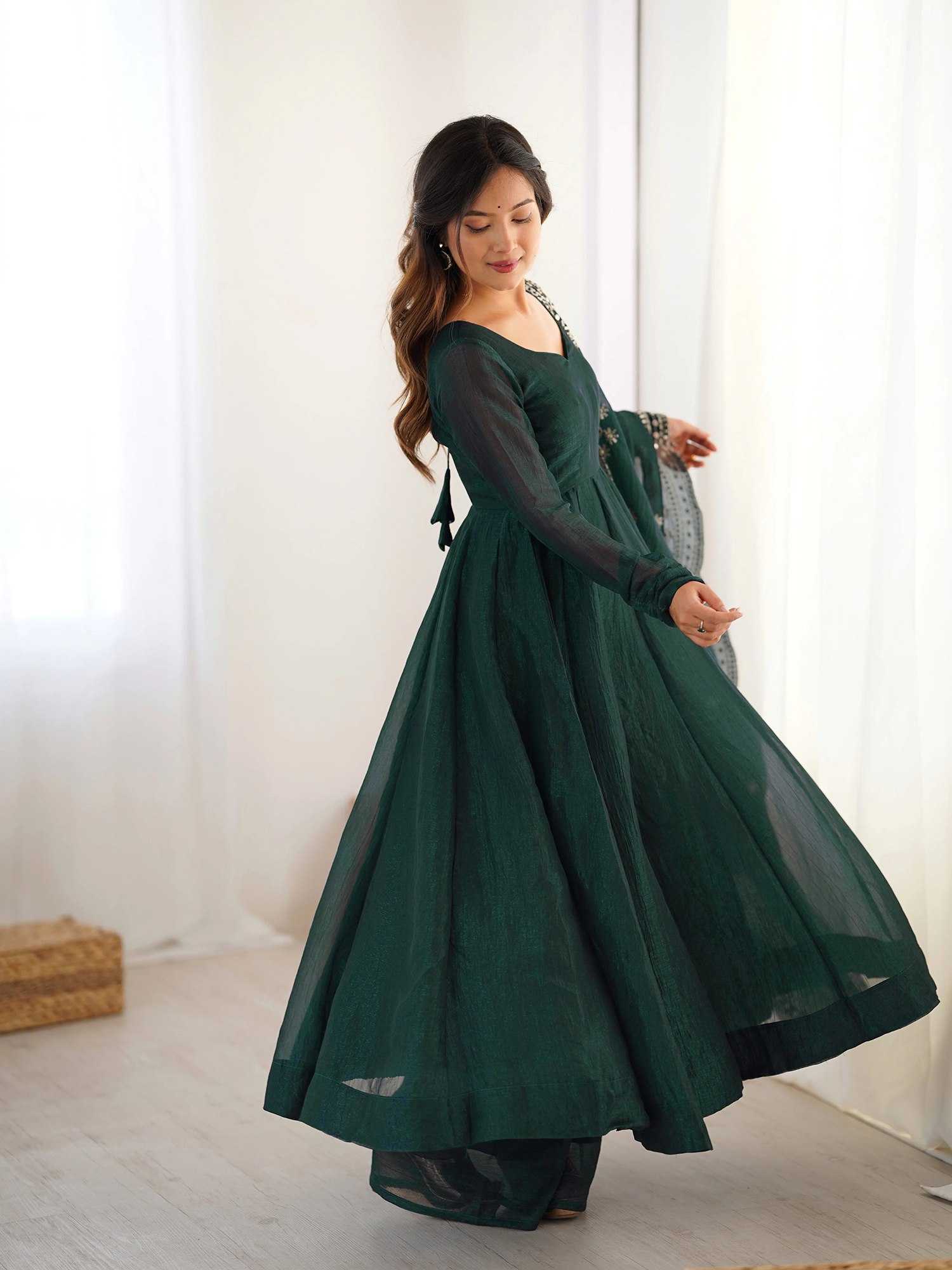 Ynf Soft Vichitra KESH334 Blees Kurti Wholesale Kurti Bottom With Dupatta Embroidered Kurtis Green Kurtis Manufacturer- Kapda Export