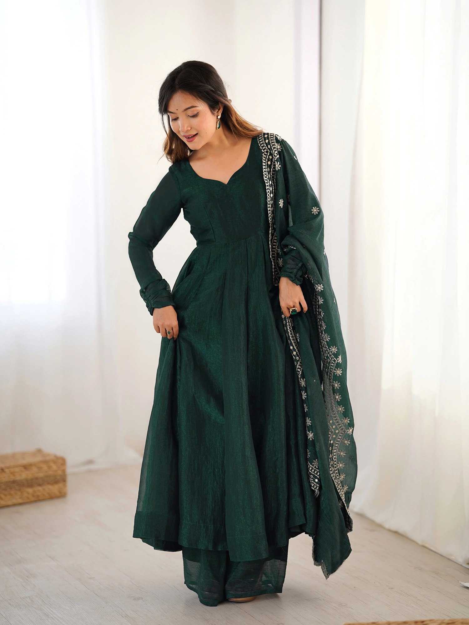 Ynf Soft Vichitra KESH334 Blees Kurti Wholesale Kurti Bottom With Dupatta Embroidered Kurtis Green Kurtis Manufacturer- Kapda Export