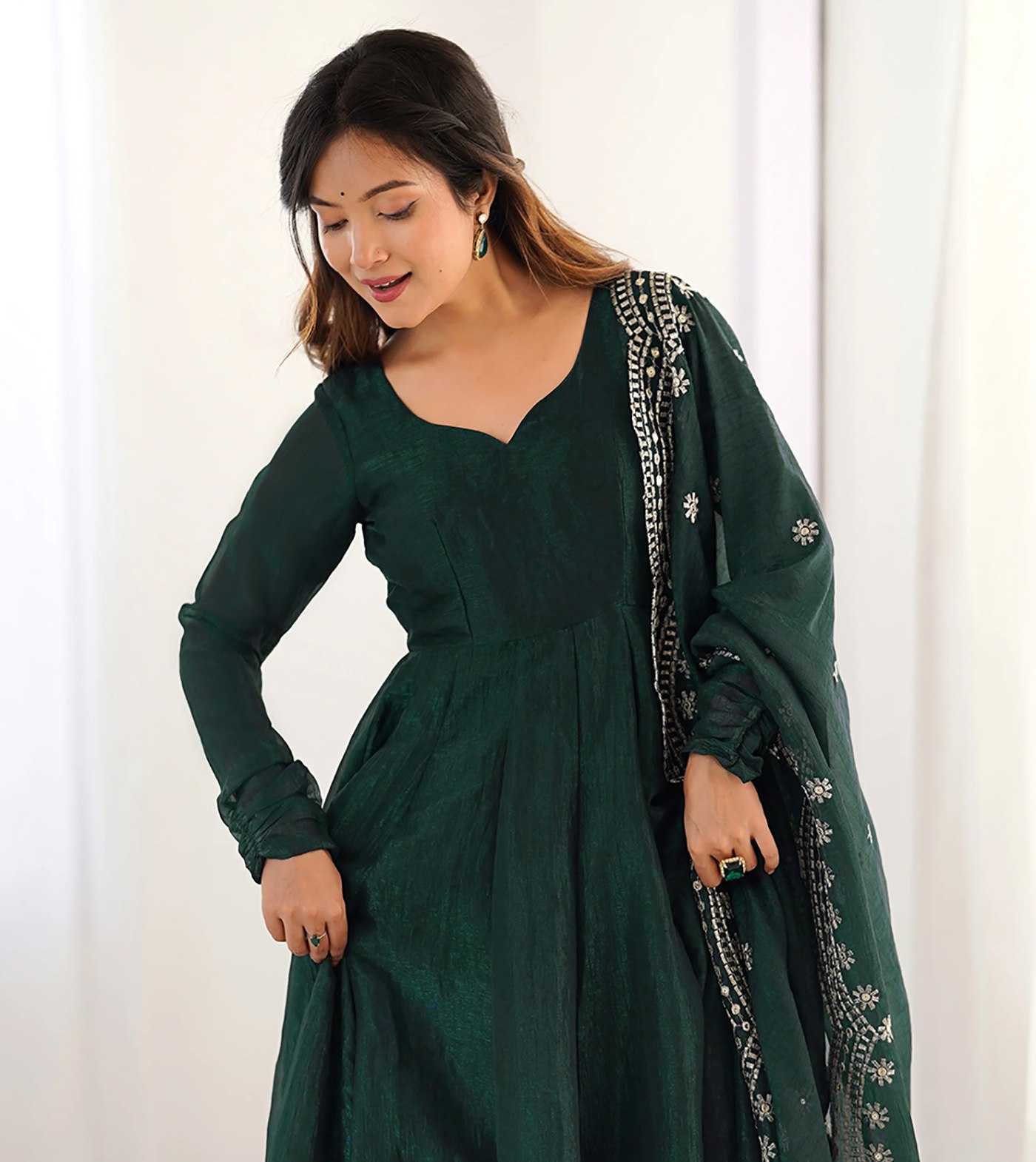 Ynf Soft Vichitra KESH334 Blees Kurti Wholesale Kurti Bottom With Dupatta Embroidered Kurtis Green Kurtis Manufacturer- Kapda Export