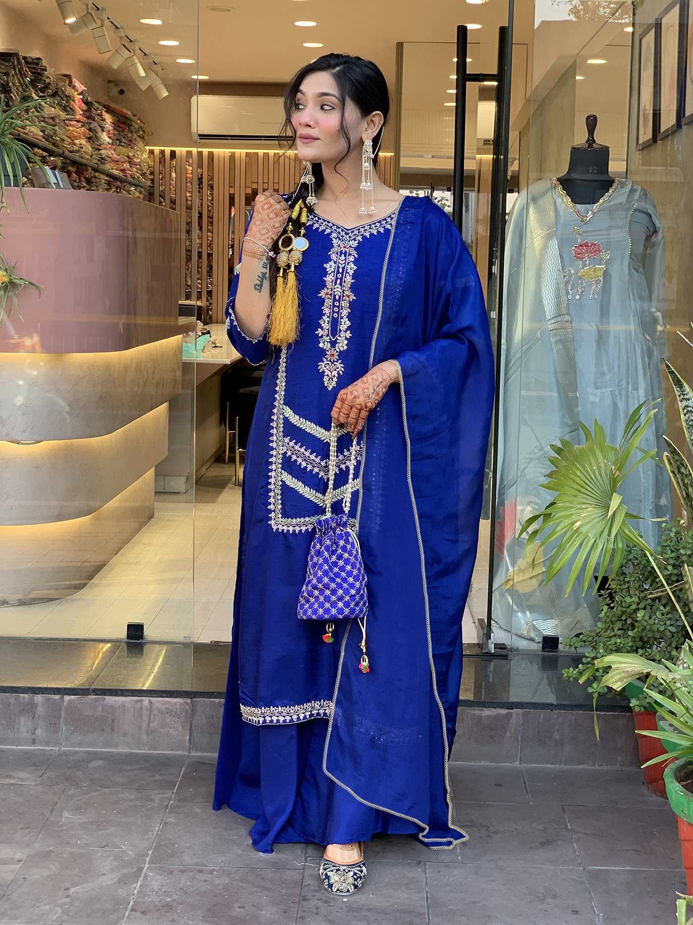 Ynf Soft Vichitra KESH334 Samruddhi Suits & Dresses Wholesale Embroidery Suits Palazzo Suit Blue Salwar Suit Manufacturer- Kapda Export