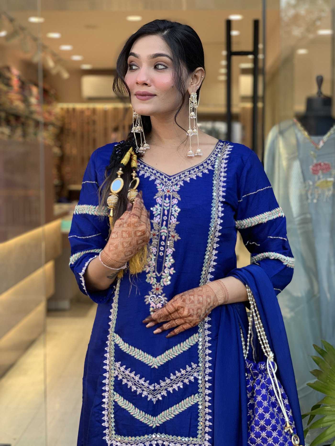 Ynf Soft Vichitra KESH334 Samruddhi Suits & Dresses Wholesale Embroidery Suits Palazzo Suit Blue Salwar Suit Manufacturer- Kapda Export
