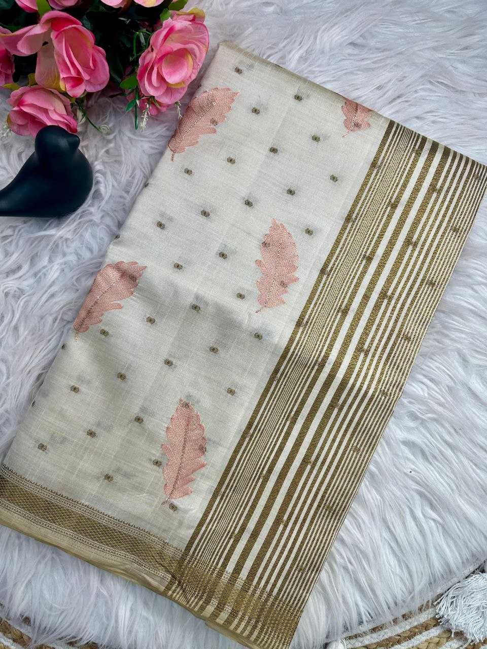 Ynf Tussar Silk KESH488 BHUMI Sarees Wholesale White Sarees Traditional Sarees Tussar Sarees Manufacturer- Kapda Export