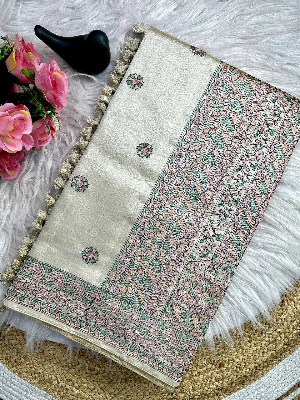 Ynf Tussar Silk KESH488 TRISHA Silk Sarees Wholesale Tussar Silk Sarees Traditional Silk Sarees White Silk Sarees Manufacturer- Kapda Export