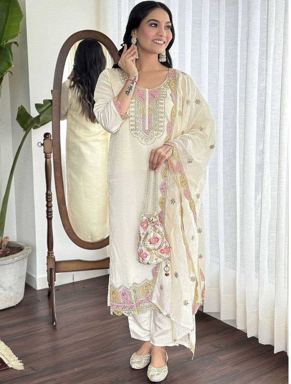 Ynf Viscose Chanderi RIN193 IFM-1012 Kurti Wholesale Festive Kurtis Designer Kurtis White Kurtis Manufacturer- Kapda Export