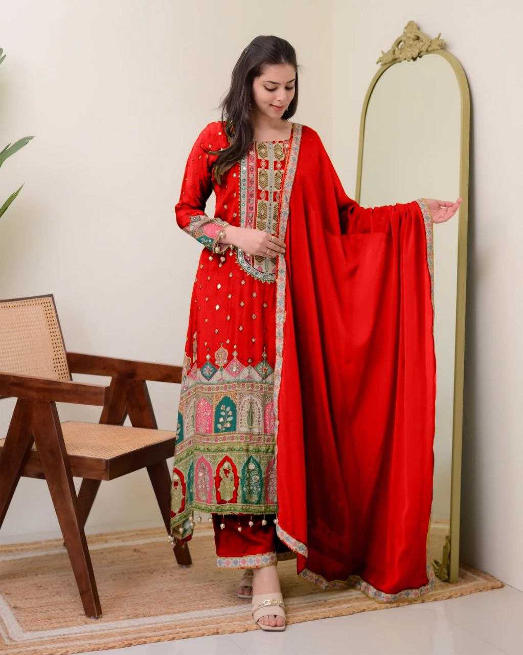 Ynf Chinon KESH625 SHER Suits & Dresses Islamic Clothing Wholesale Pakistani Suits Printed Suits Red Salwar Suit Manufacturer- Kapda Export