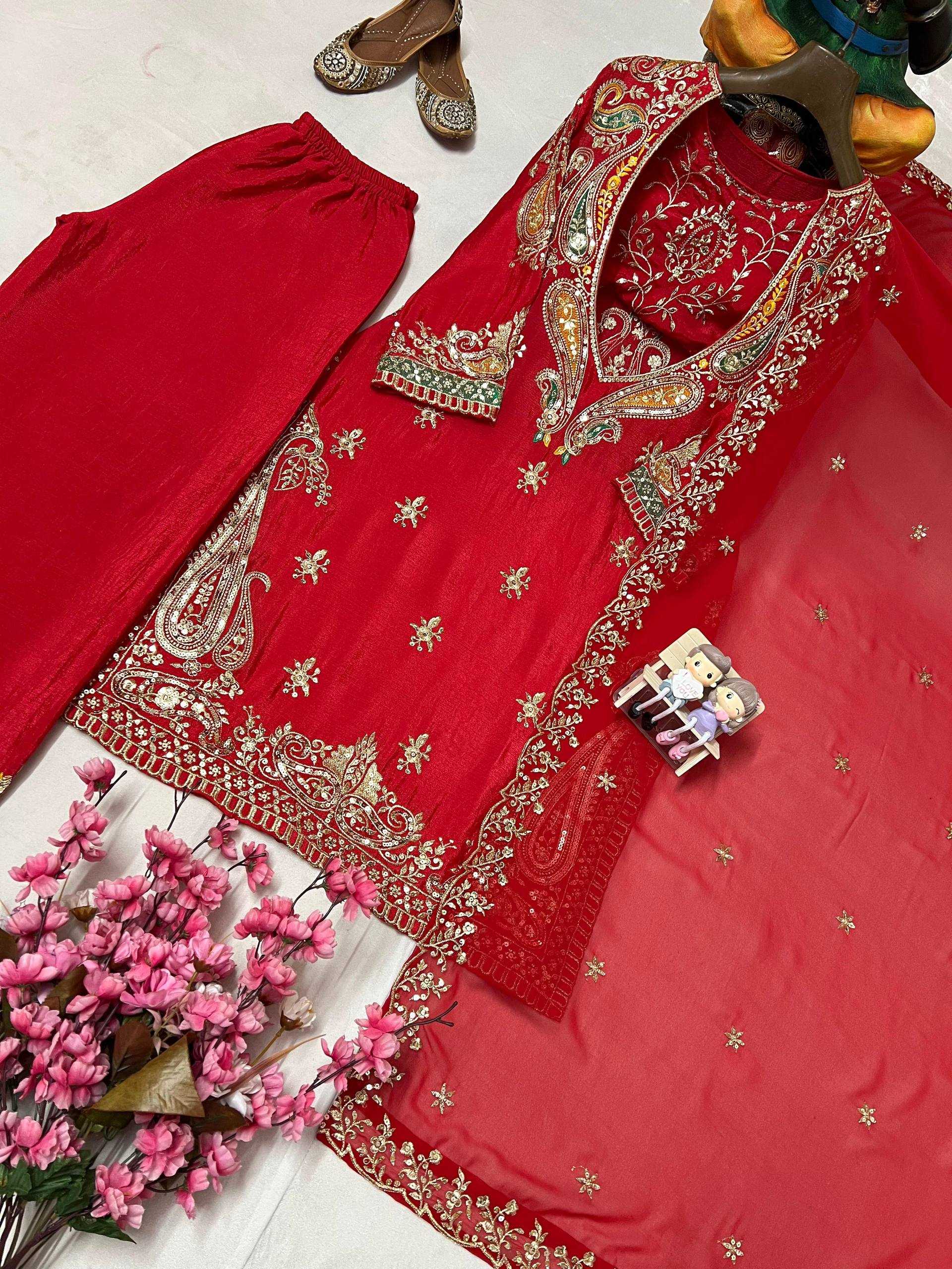 Ynf Chinon Silk KESH492 216 Suits & Dresses Wholesale Embroidery Suits Party wear suits Red Salwar Suit Manufacturer- Kapda Export