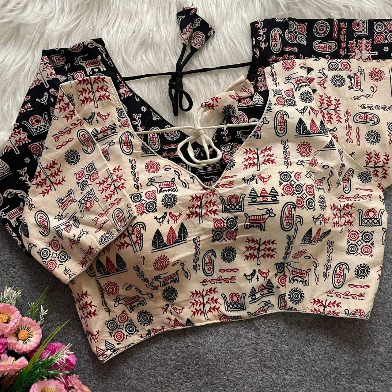 Ynf Cotton KESH426 Ajrakh 18 Readymade Blouses Festive Collections Wholesale V-Neck Blouses Cotton Blouse Fashion Blouse Manufacturer- Kapda Export