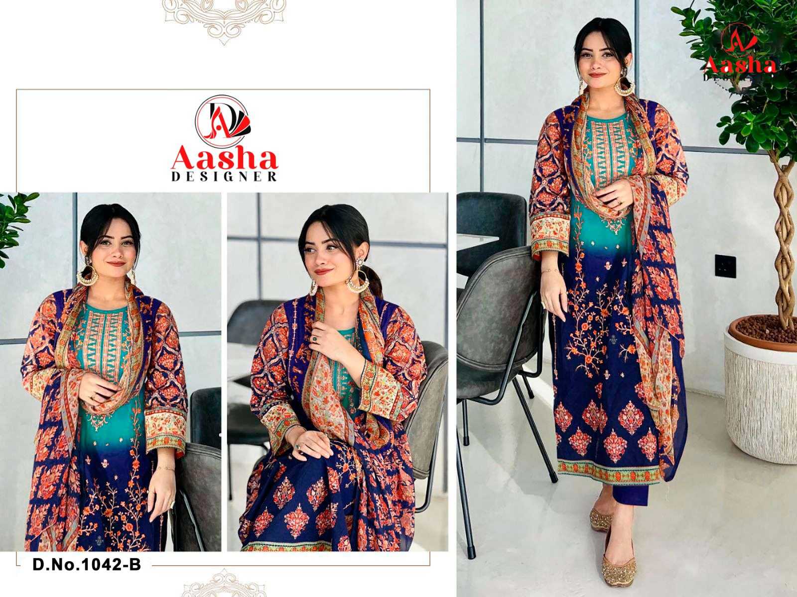 Ynf Cotton KESH586 AASHA HARSHA 1042 Suits & Dresses Wholesale Unstitched Suits Embroidery Suits Semi-Stitched Suits Manufacturer- Kapda Export
