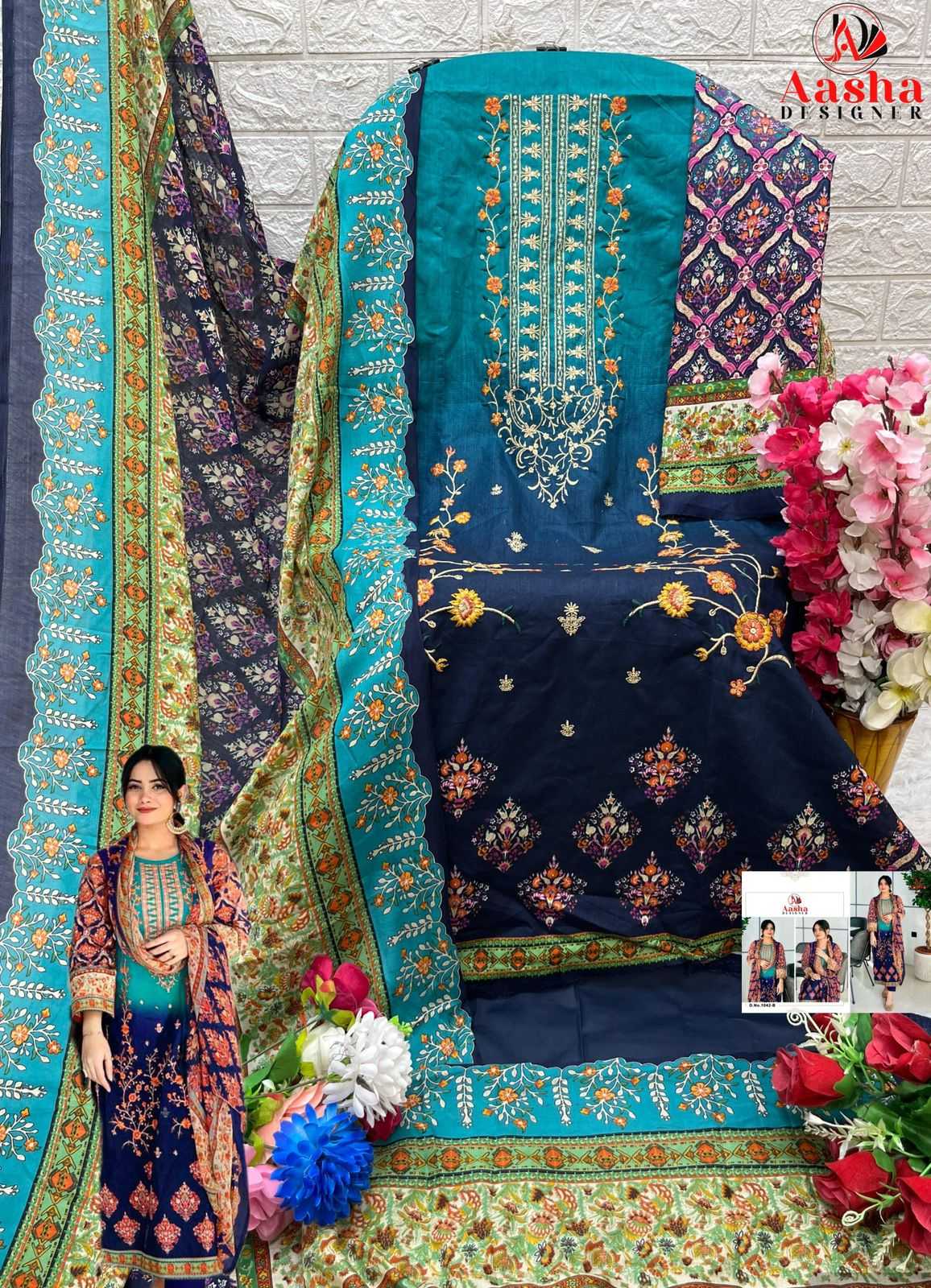 Ynf Cotton KESH586 AASHA HARSHA 1042 Suits & Dresses Wholesale Unstitched Suits Embroidery Suits Semi-Stitched Suits Manufacturer- Kapda Export