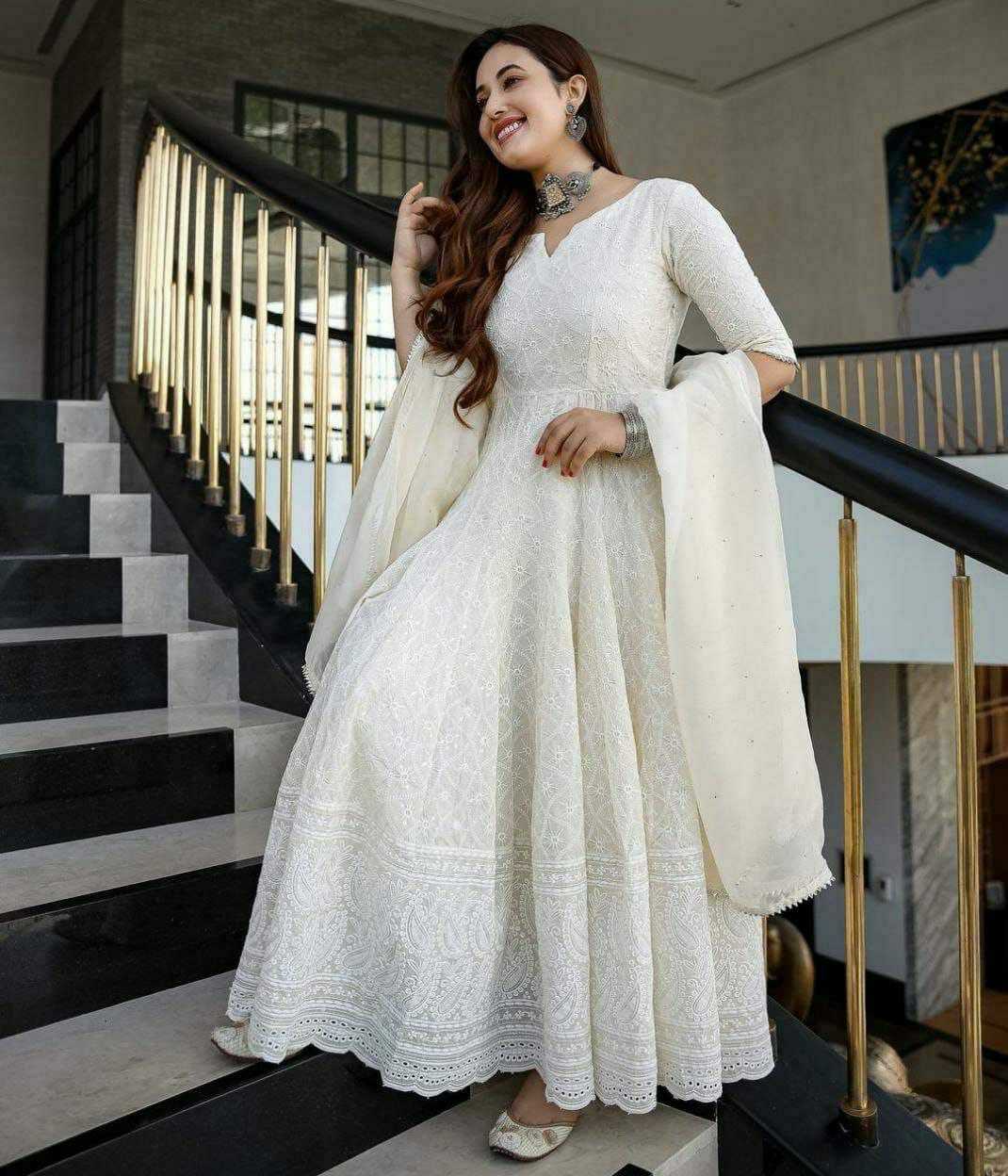 Ynf Cotton KESH613 135 Gowns Wholesale Fancy Gowns Anarkali Gown White Gown Manufacturer- Kapda Export