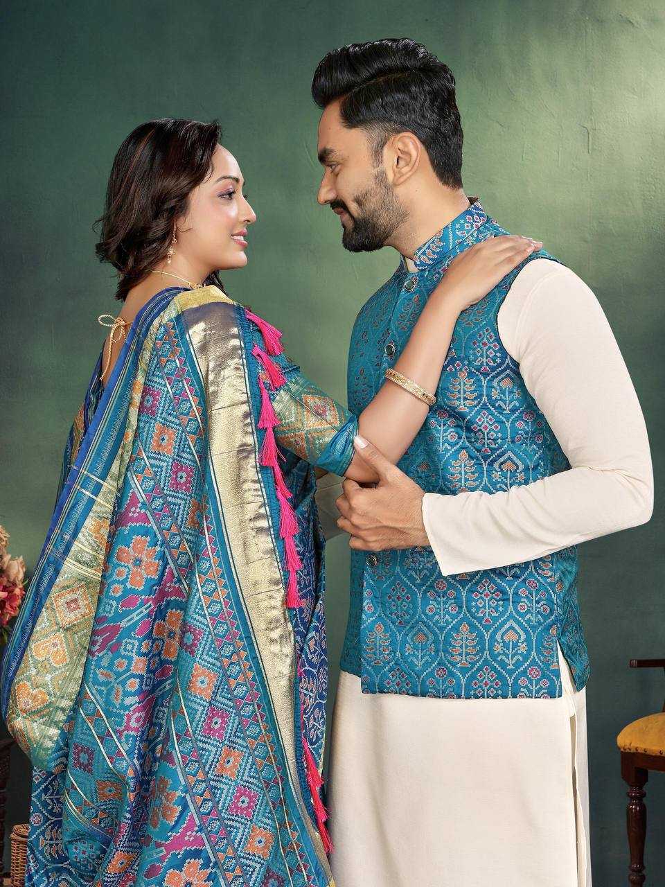 Ynf Cotton KESH620 MOH-MAYA-2 Couple Wear Wholesale Couple Matching Ethnic Outfits Couple Kurta Pajama and Saree Sets Party Wear Couple Ethnic Collection Manufacturer- Kapda Export
