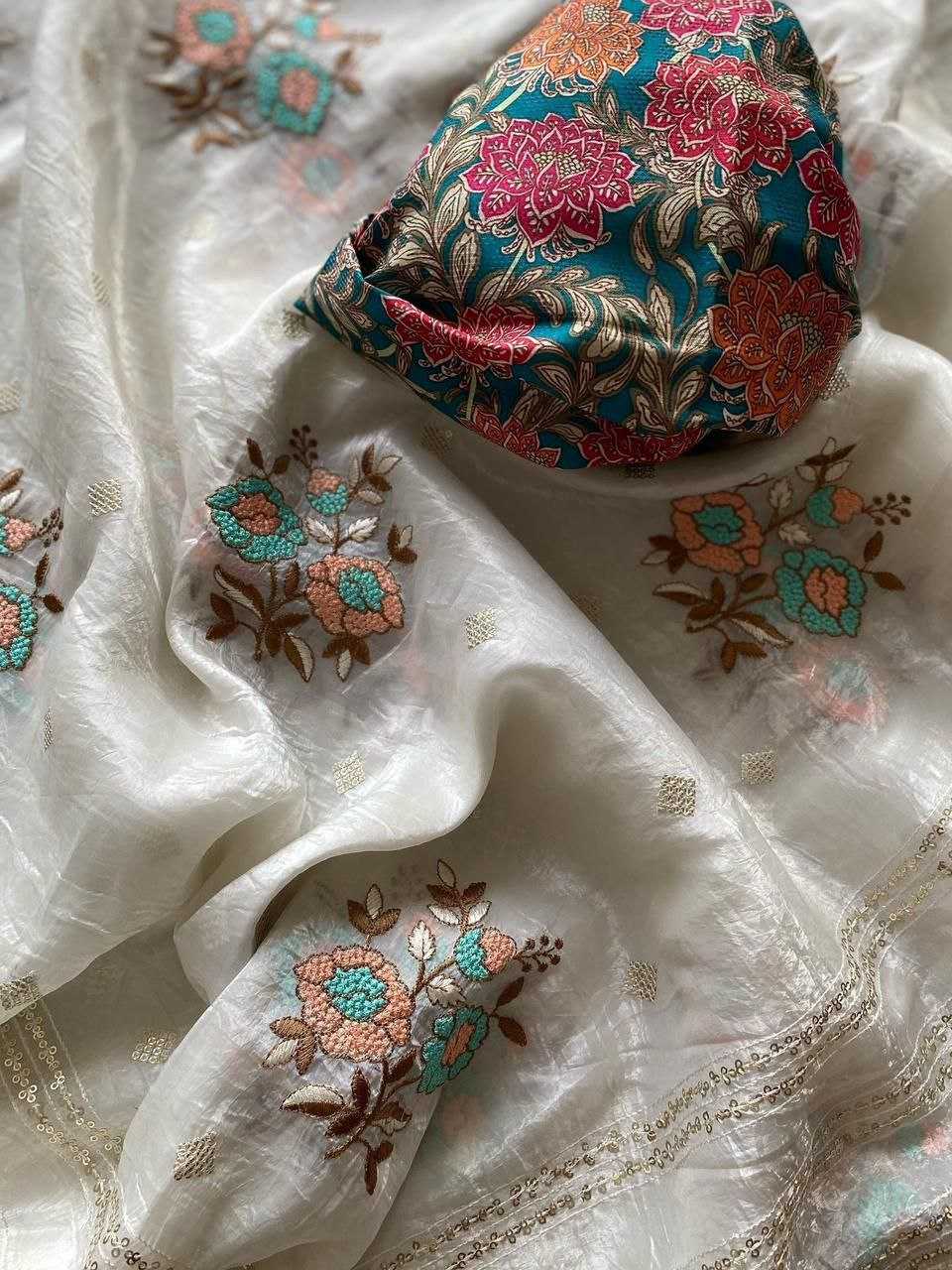 Ynf Crunchi RIN216 ASHA Sarees Wholesale Designer Sarees Embroidered Sarees White Sarees Manufacturer- Kapda Export