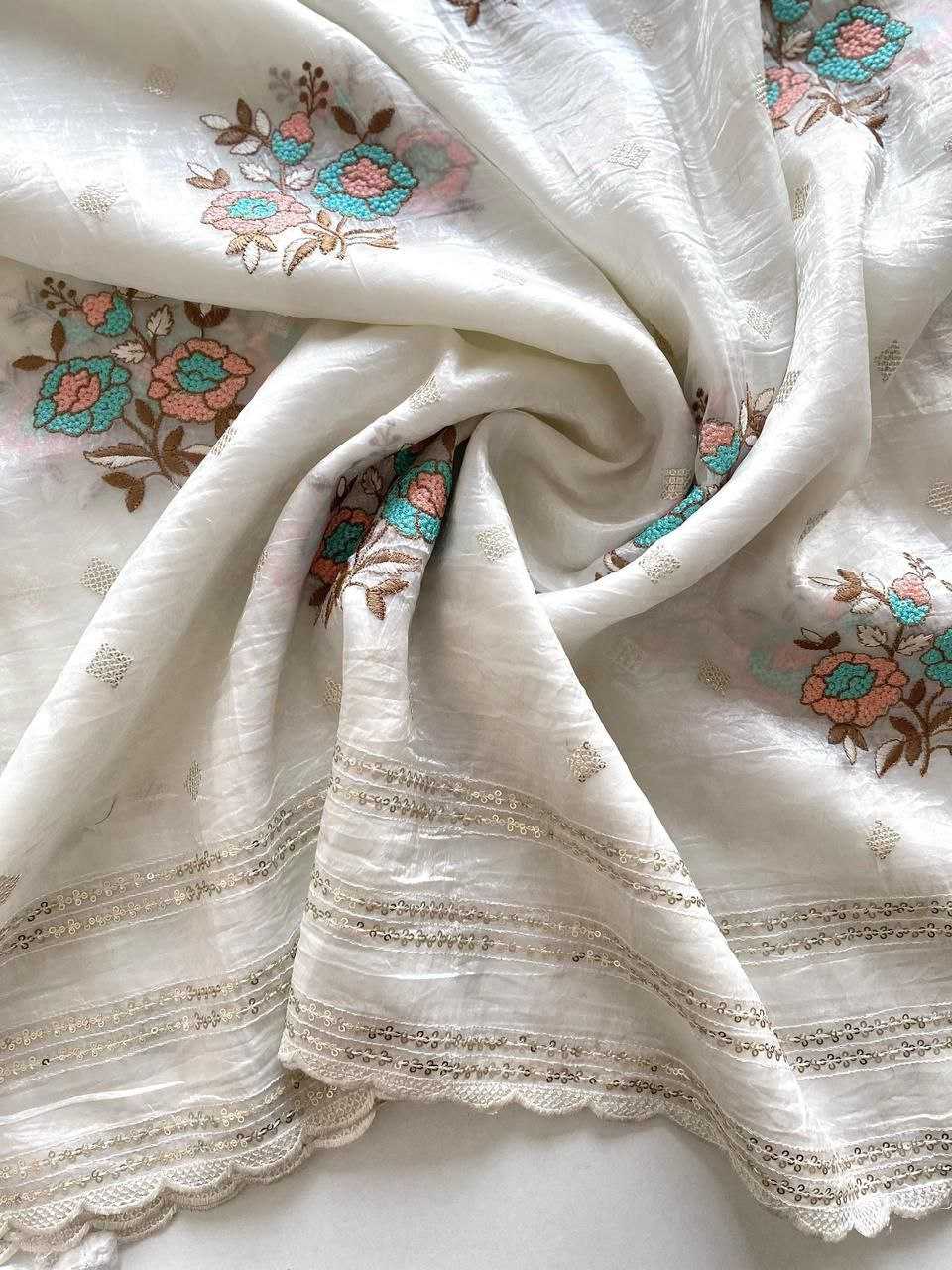 Ynf Crunchi RIN216 ASHA Sarees Wholesale Designer Sarees Embroidered Sarees White Sarees Manufacturer- Kapda Export