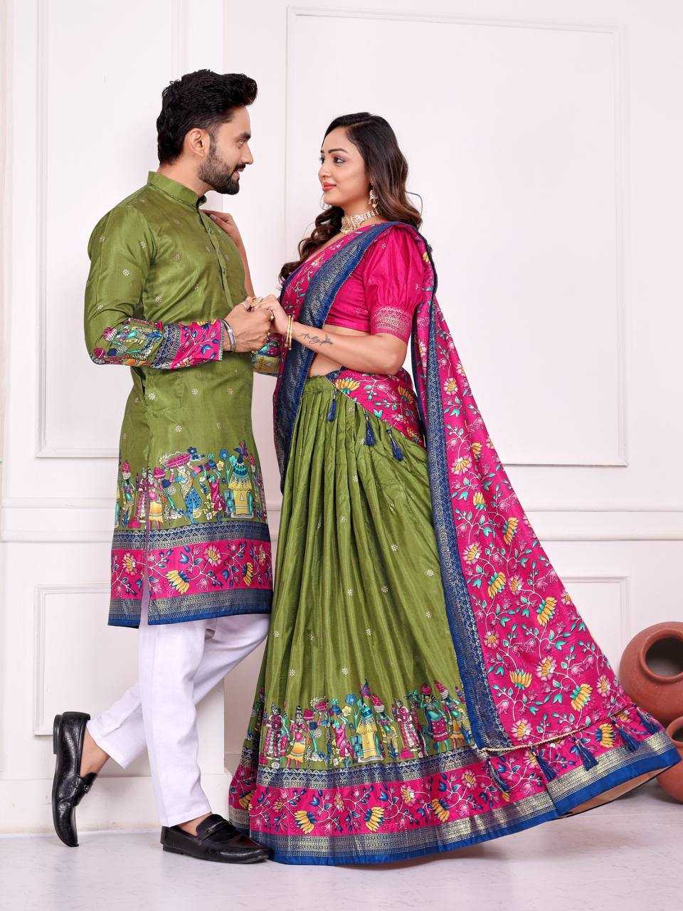 Ynf Dola Silk KESH620 SWEET HEART-2 Couple Wear Wholesale Couple Matching Ethnic Outfits Festive Matching Couple Dresses Designer Ethnic Outfits for Couples Manufacturer- Kapda Export